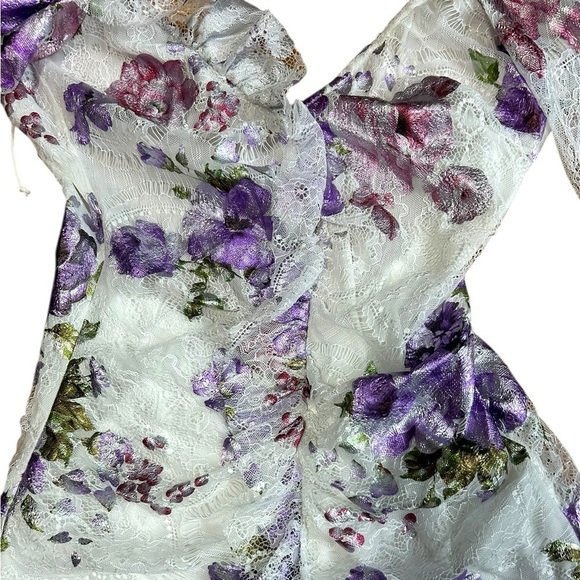 Revolve For Love and Lemons Wildflower Foil Lace Mini Dress in Lavender Sz small - Picture 10 of 15